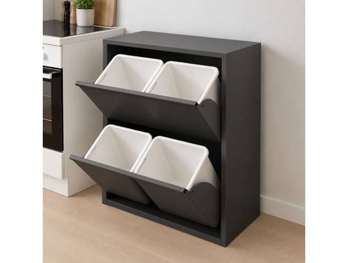 Dmora Abfalleimer Achros 60x25x92,5h cm Schwarz 4 Fächer