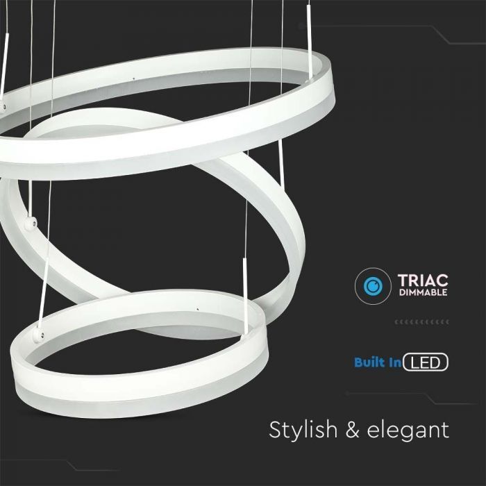 V-Tac Vt-82-3-W Lampadario Led A Sospensione Ad Anelli 86w In Metallo Con 3 Cerchi Colore Bianco Luce 3000k Dimmerabile - 213989