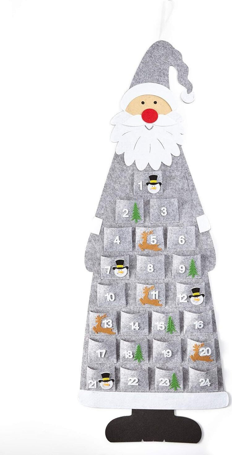 Heitmann Deco Vilten Adventskalender Santa - Grijs Wit - Om te vullen en op te hangen