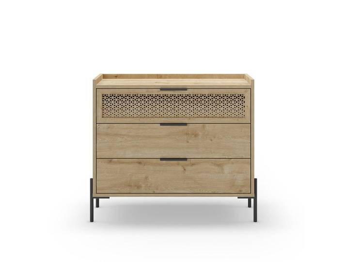 Calicosy Kommode 3 Schubladen und Metallfüße Inca - L90 cm, Apfelbaumfarben, Grafikmuster, 40x80x90 cm, Kleinmöbel, Kommoden, Kommoden