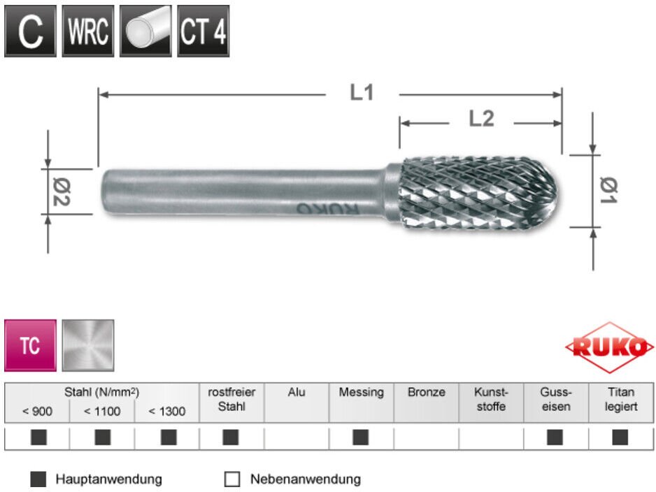 Ruko Hartmetall Frässtift Form C Walzenrund (WRC) (116023B)