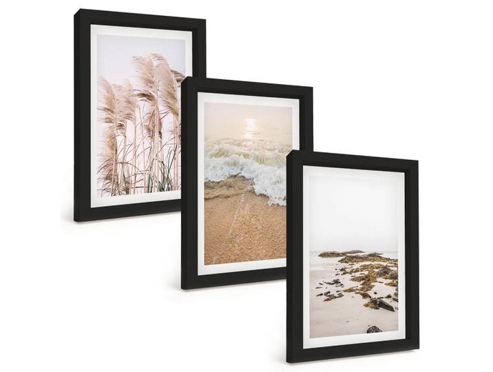 Tulup Bilder SET 3er Set - 20x30 cm Schwarzer Rahmen - Strandgras, Wellen, Steine, Boho-Stil, Kunststoff, Rechteckig, 20x30 cm, Fotografie, Bilder & Rahmen, Bilder