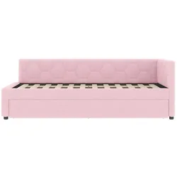 OKWISH Daybett aus Boucle in Rosa, 90x200 cm, mit Ausziehbett, USB-Anschluss und Typ-C