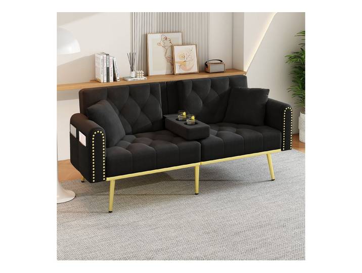 STILVORA Schlafsofa mit Getränkehalter,Polstermöbel Loungesofa mit Seitentaschen,schwarz