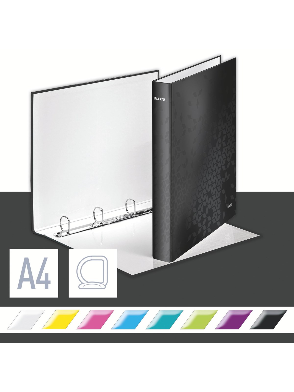 Leitz Ringbinder WOW Laminated A4+ 4DR/25mm Black