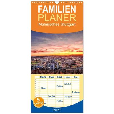 Familienplaner 2027 - Malerisches Stuttgart mit 5 Spalten (Wandkalender, 21 x 45 cm) CALVENDO