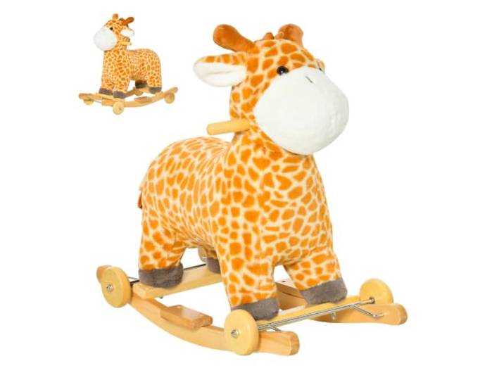 HOMCOM 2-in-1 Schaukeltier Giraffen mit Sound Effekt für 3-6 Monate Gelb