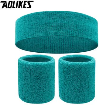 Inspire Picks AOLIKES Sports Headband And Wristband Set Sweatband Set For Men For Basketball, Athletics, Gym Workouts & Training lake Green