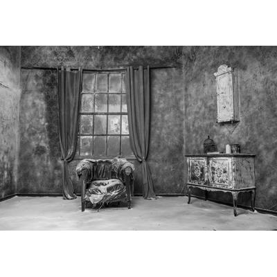 Fototapete PAPERMOON "Zimmer Schwarz & Weiß", schwarz (schwarz, weiß), B:5m L:2,8m, Vlies, Tapeten