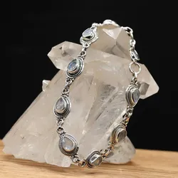 Drachensilber Mondstein Edelstein Armband 925 Silber zart gefasst edler Armschmuck - Weiß;Silber