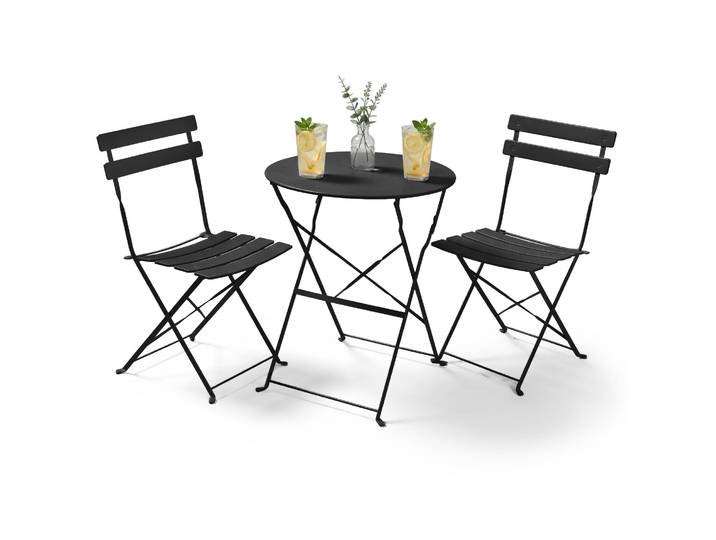 Möbelset ORION für Balkon: Runder Tisch & 2 Stühle in elegantem Schwarz