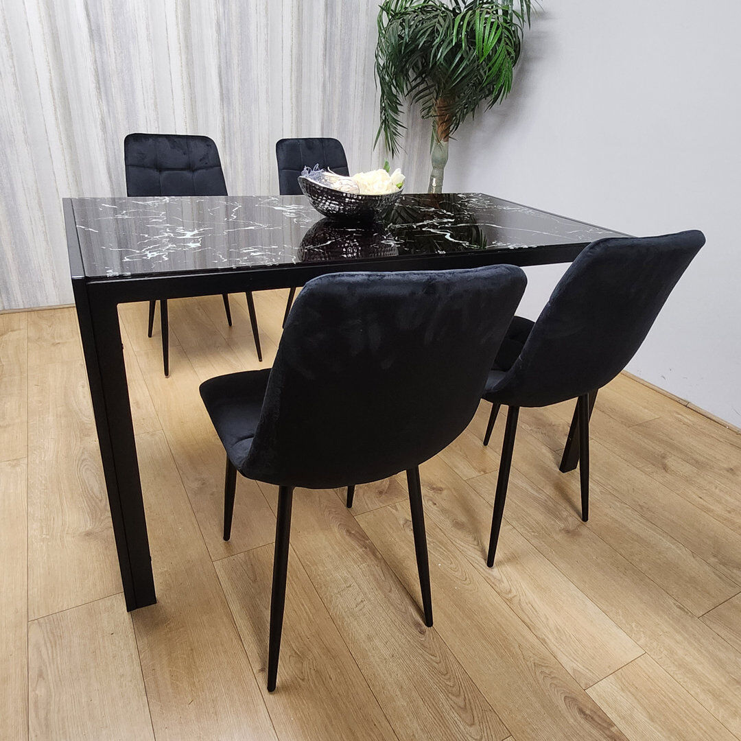 17 Stories Masouma 4 - Person Dining Set Black 75 x 134 x 70cm
