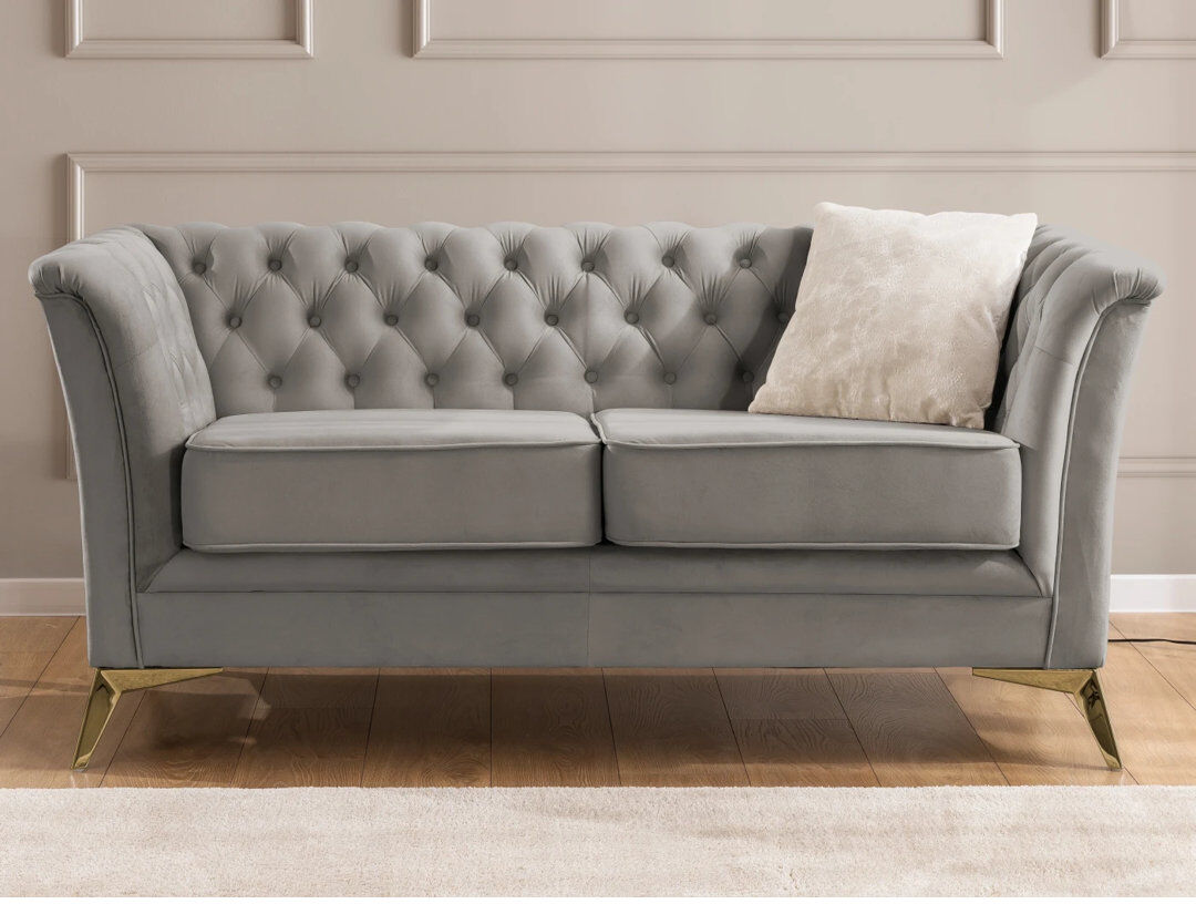 S-Style Furniture Whitby 2 Seater Velvet Loveseat Gold/Grey