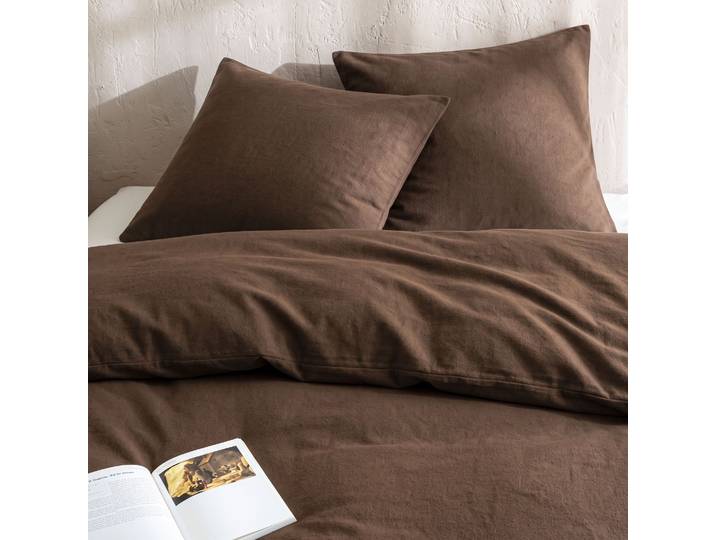 Parure de lit 140x200 flanelle marron Terre de Nuit