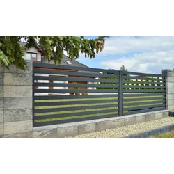 Metallzaun Modern 80 Doppeltor 400 x 120 cm – 80 mm Lamellen, feuerverzinkter Stahl, anthrazit RAL 7016 – Einfahrtstor Metall