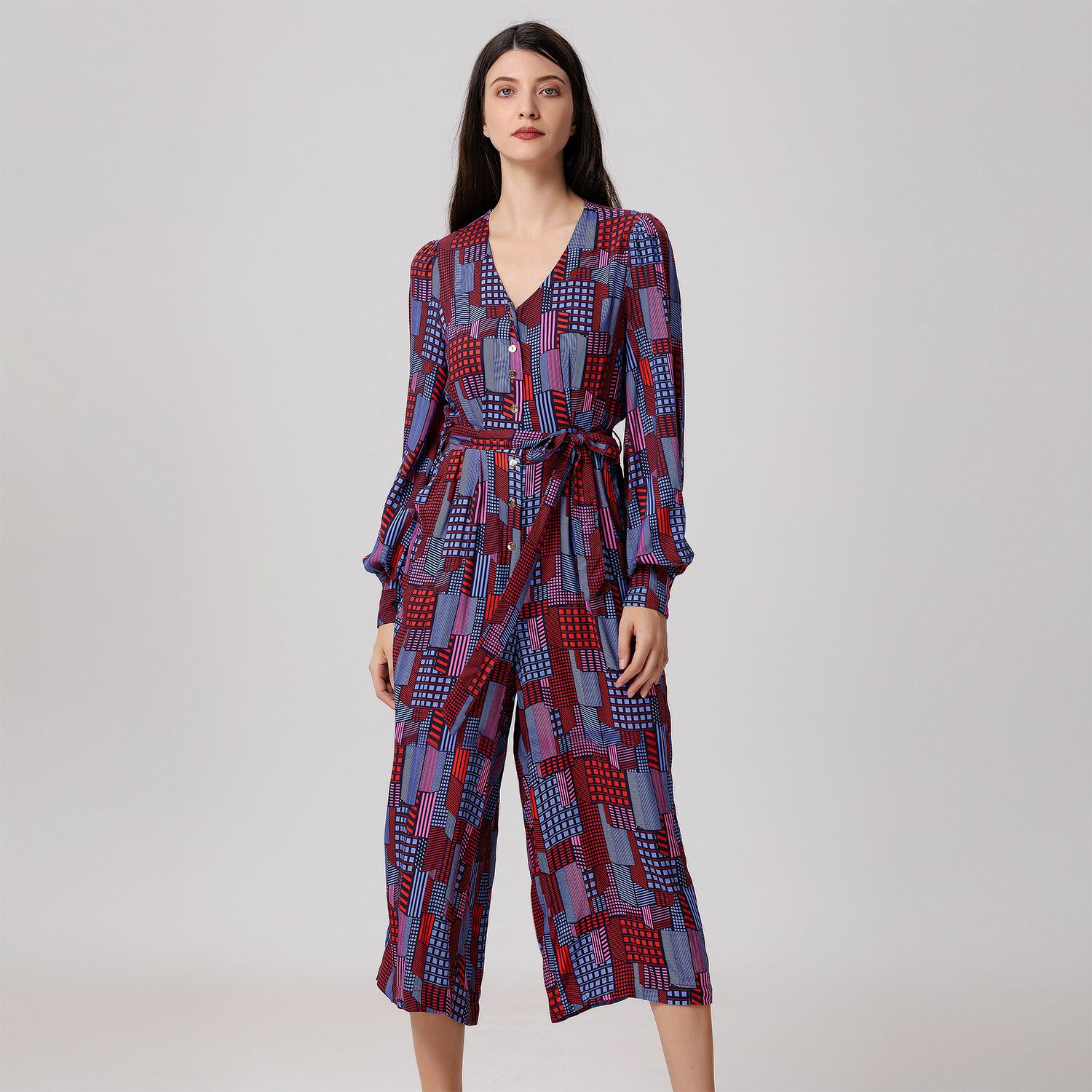 Jumpsuit met grafische print en V-hals