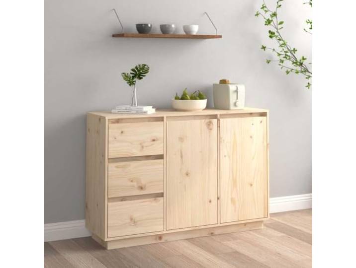RJPLMFV Anrichte, 111 x 34 x 75 cm, Massivholz, Kiefer 2 Türen, 3 Schubladen, Aufbewahrungsmöbel für Wohnzimmer, seitlicher Schrank, Holz, Wandbefestigung im Lieferumfang enthalten
