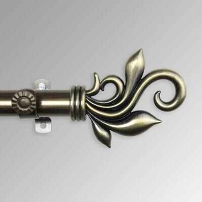 Rod Desyne "Adalia Single Decorative Curtain Rod Set, 18"" to 28"", Antique Brass"