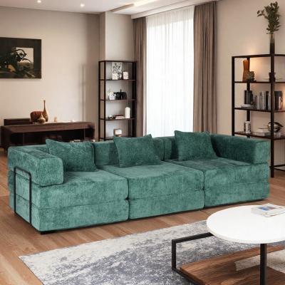 Chenille Convertible Floor Sofa Bed with Fixed-Shape Frame and No Assembly Required