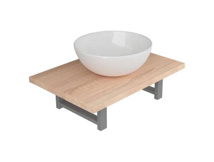 LMTYOENFG 2-TLG Badmöbel-Set mit Waschtisch und Keramik Waschbecken Kompaktes Wandregal in Eichenoptik mit weißem Aufsatzwaschbecken für Ihr Badezimmer oder Gästetoilette.