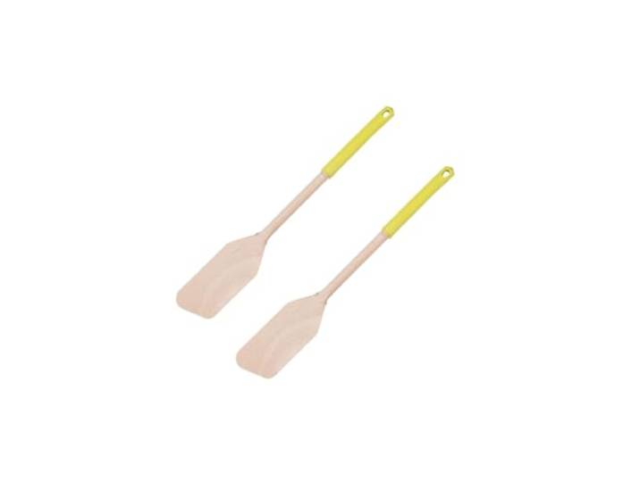 Fackelmann 9301650 Pfannenwender aus Holz mit farbigem Silikongriff, Set mit Holzspatel, Küchenspatel, Spatel, Holz, Silikon, Grau, Senf, Grün, Rot, Khaki, 34 cm