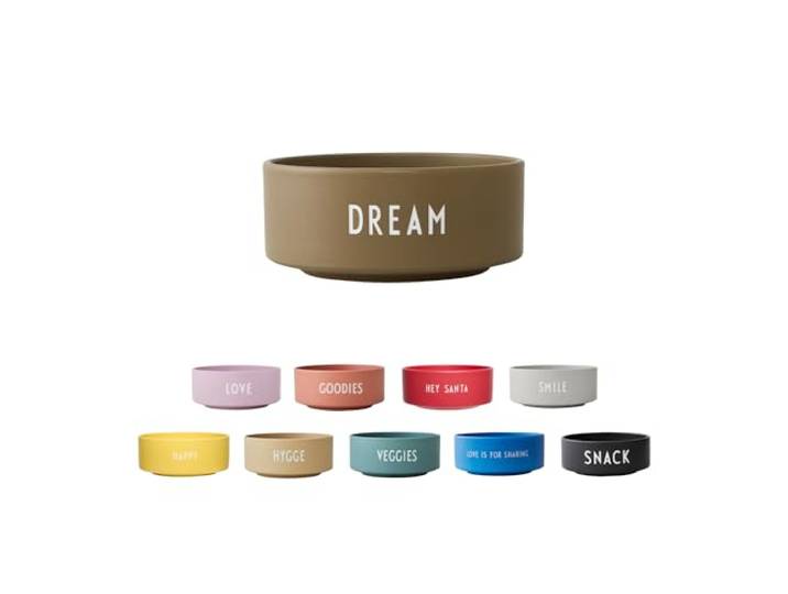 Design Letters Snackschaal Olive Dream, porseleinen snackschaal met gegraveerde letters, slakom, mueslikommen, mengkom, bowl, cadeaus voor vrouwen, cadeaus voor mannen