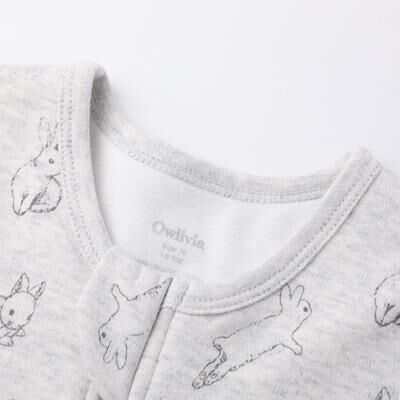 Owlivia 100% Organic Cotton 1.0 Tog Sleeping Bag with Legs Sleeveless Wearable Blanket- Gray Rabbit