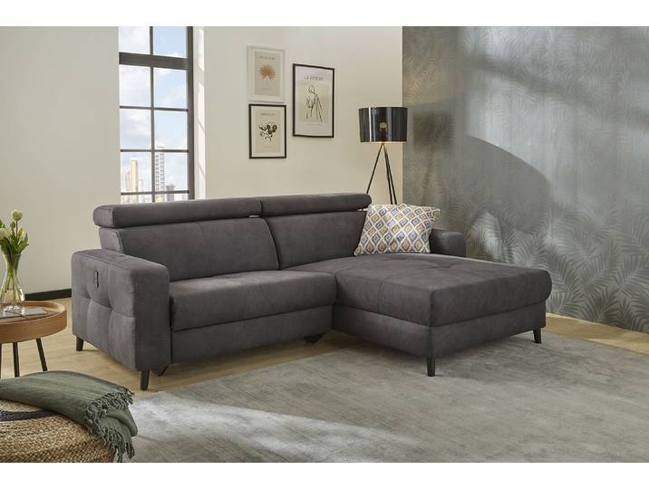 Ecksofa JOCKENHÖFER GRUPPE Doppio L-Form, B: 247 cm, mit elektr. Relaxfunktion und , grau (anthrazit), B:247cm T:100cm, Korpus: 100% Polyester;Kissen: 80% Polyester, 20% Baumwolle, Sofas, Ecksofa, Kopfteilverstellung, USB-Anschluss, induktive Ladestation & Zierkissen