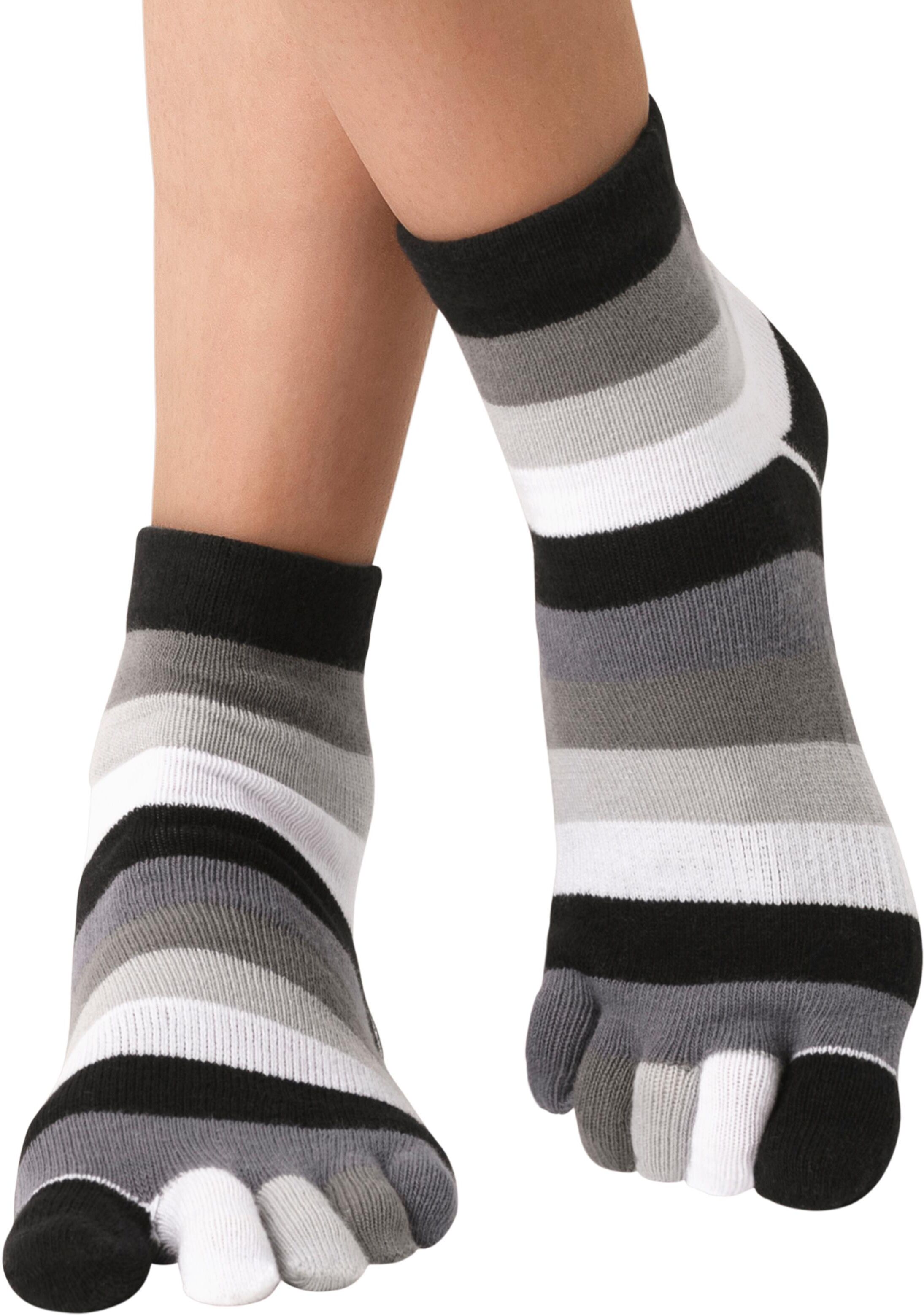 Zehensocken H.I.S "Fünf Finger Socken, Zehenspalt Design, Geeignet für den Alltag", Damen, Gr. 35-42, grau, Baumwolle, Elasthan, Polyamid, Polyester, gestreift, elastisch, Socken Zehensocken, im Streifenmuster weich und atmungsaktive Baumwolle, Topseller