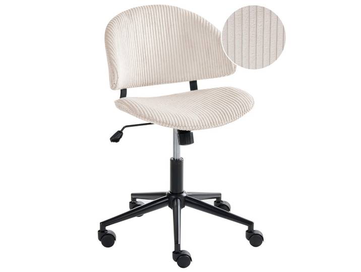 Beliani Bürostuhl Cord Cremeweiß Kiana, Weiß, 55x74x55 cm, Büromöbel, Bürostühle, Drehstühle