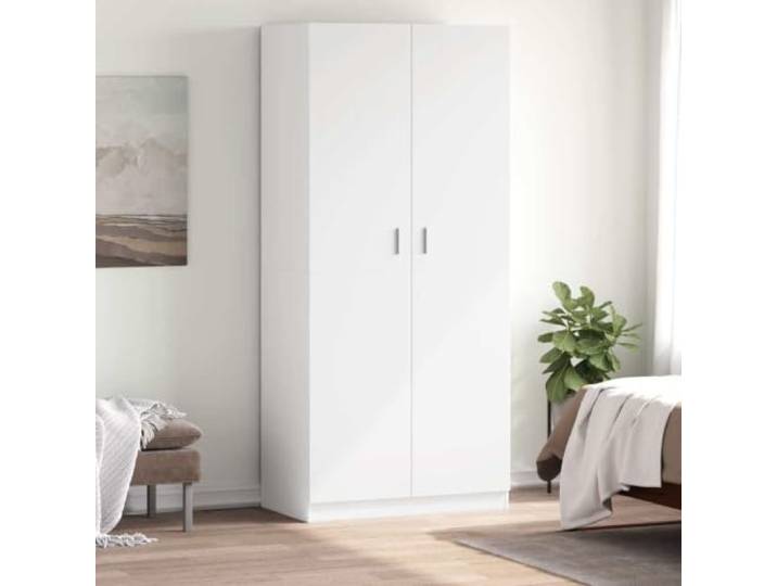 Kleiderschrank Weiß 90x52x200 cm Holzwerkstoff Großes Fach mit Hängestange,leicht zu reinigen,einfache Montage,kompakte Aufbewahrungslösung,für Jacken und Accessoires