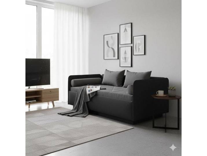 Schlafsofa Eriko Komfort Kunstleder mit Bettkasten 80x308x109cm Schwarz klassischer Stil