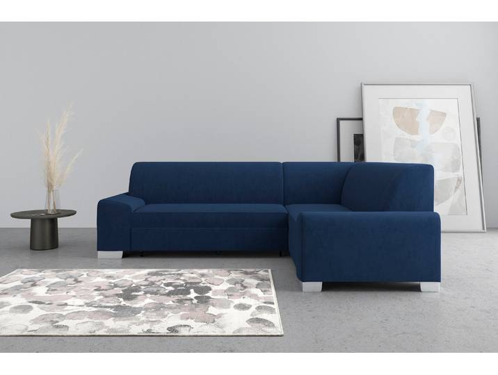 Ecksofa, Blau, 259x191 cm, Samtoptik, Mit Bettfunktion, Modern, Domo-Collection