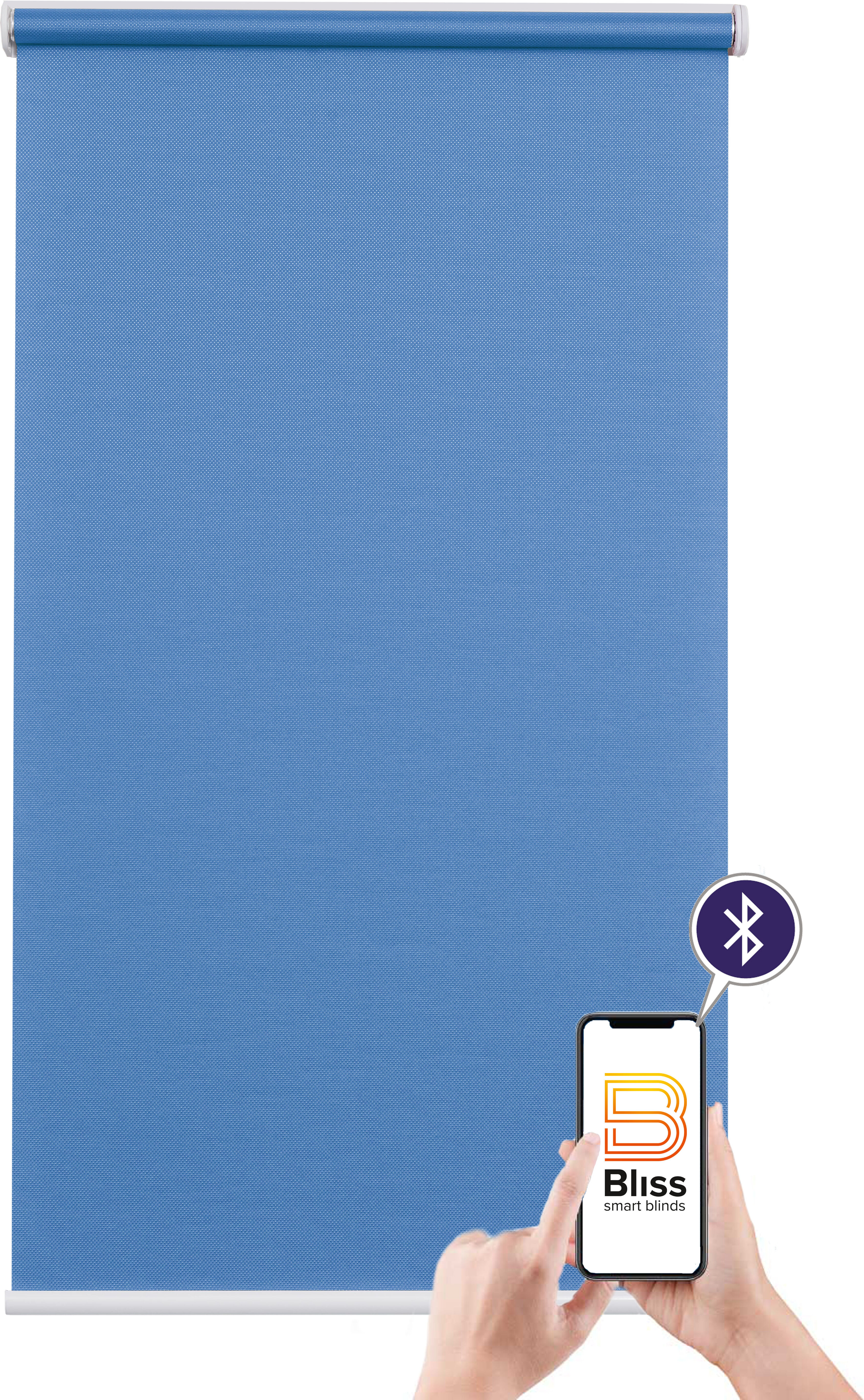 Elektrisches Rollo SUNLINES "Mosaik", blau (blau, weiß), B:120cm H:180cm, Kunststoff, Metall, Polyester, Rollos, Elektrisches Rollo, appgesteuert via Bluetooth, mit Akku und Motor, weisser Fallstab blau, weiß 180cm, stufenlos positionierbar, Rollo und Lad