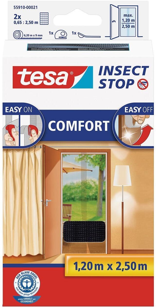 Moskitonetz TESA "Insect Stop Comfort Türen anthrazit", grau (anthrazit), B:120cm L:250cm, Schädlingsschutznetze, Moskitonetz anthrazit Einheitsgröße