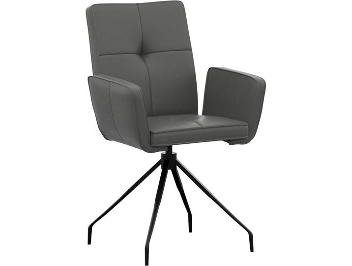 Moderano Armlehnstuhl, Dunkelgrau, Metall, Echtleder, Semi-Anilinleder, Rundrohr, 65x91x58 cm, Lederauswahl, Esszimmer, Stühle, Esszimmerstühle, Armlehnenstühle