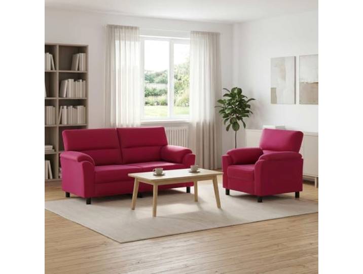 Sofa-Set 2 pcs Weinrot Samt mit Metallrahmen Kissenrücken-Design,konische Beine,einfache Pflege mit trockenem Tuch,stabiler Metallrahmen