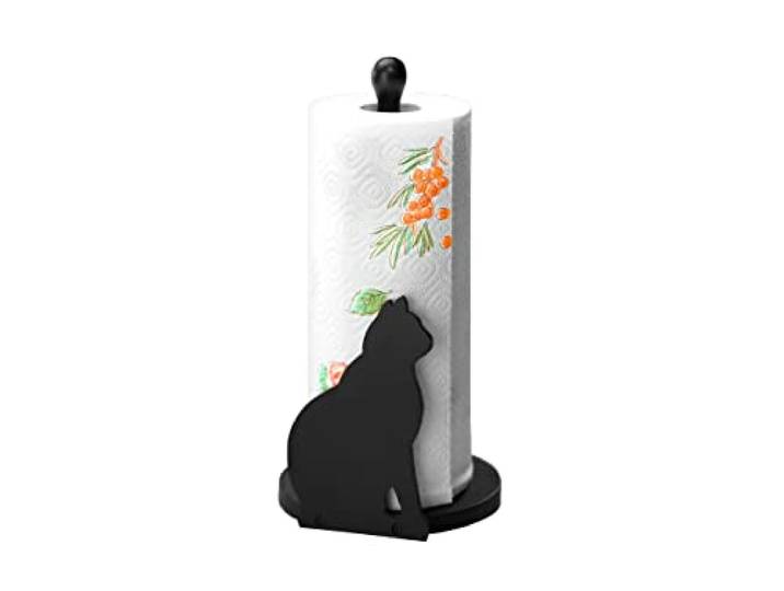 Maximex Papierrollenhalter Katze, passend für alle handelsübliche Küchenrollen, aus schwarz lackiertem Holz, Maße (B x H x T): 15 x 30 x 15 cm