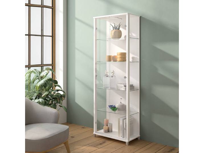 Armoire vitrine 58cm 4 étagères 58 x 172 x 32cm Avec éclairage Blanc/Blanc