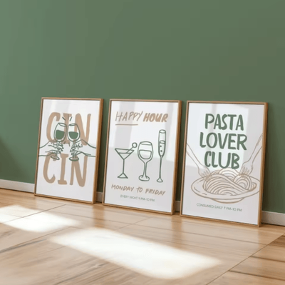 Inspire Picks 3PCS Cocktail Wall Art Set Retro Italian Happy Hour Kitchen & Bar Posters tl2030 3pcs 20x30cm No Frame