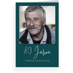 Einladungskarte 80. Geburtstag: Schlicht 80 mit Foto in Grün