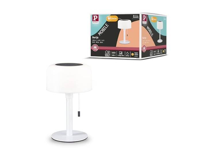 Paulmann 94606 Lampe à poser rechargeable à LED solaire Bartja IP44 2700 K Blanc USB-C batterie mobile lampe à poser
