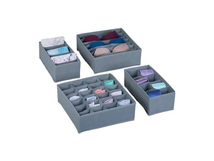 Relaxdays Organiseurs de tiroirs\, lot de 4 boîtes de rangement pour sous-vêtements\, armoire & tiroirs\, gris