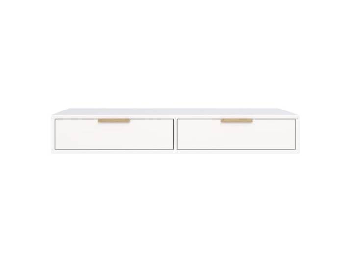 Selsey Schwebender Schminktisch 110 x 40 x 17 cm Weiß, Goldene Griffe Kein Bodenkontakt, GTV Kugelführungen, Kunststoffgriffe, Laminierte Platte, Für Kosmetik & Schmuck, Wandmontage inklusive