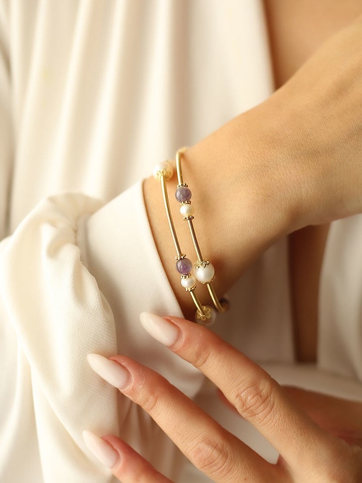 Pierres delicates Vergold. Armspange mit Edelsteinen und Perlen - onesize