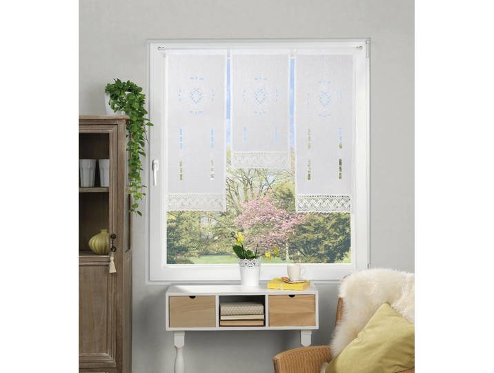 Vorhang HOME WOHNIDEEN ALEGRA, 3 Stück, Stangendurchzug, transparent Gr. 1, weiss (weiß), B:30cm H:80cm, Polyester, Gardinen, Vorhang, 3 teiliger Fensterbehang bestickt