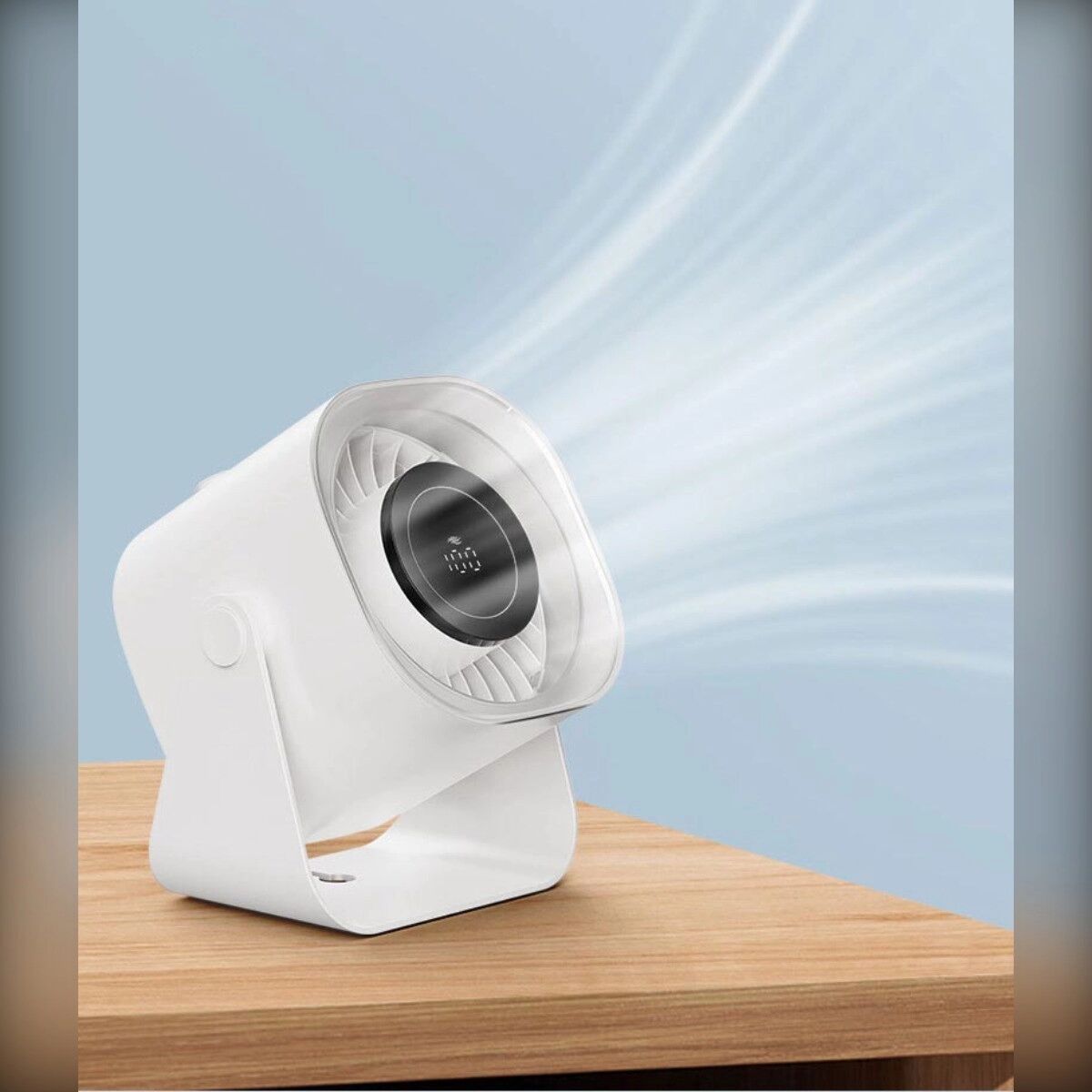 INF Mini Steel Cannon Tischventilator – 5000mAh Akku, Digitalanzeige, 100-stufig stufenlose Regelung, bürstenloser Motor, 220° Weiß