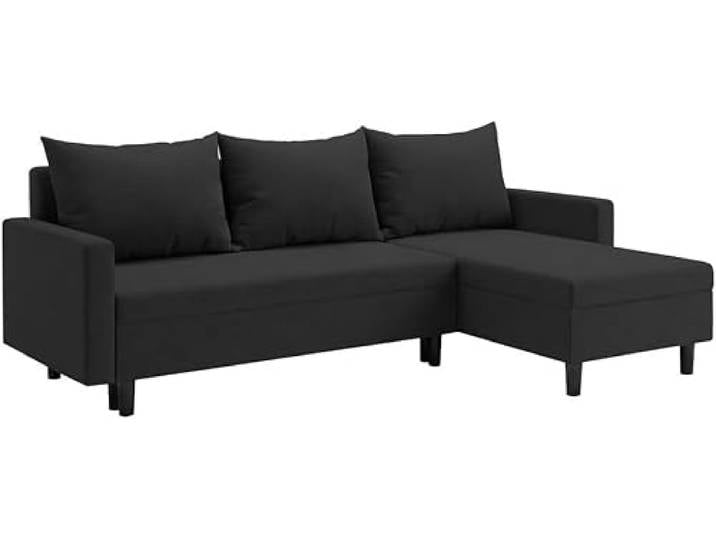 FORNIRO 24 Oslo Ecksofa Graphit Wohnzimmer Couch Schlafsofa Polstersofa Mit Schlaffunktion & Bettkasten - L-Form - Kissen - Stoff Komfort ausziehbar Gäste bequem Stauraum Design hochwertig robust