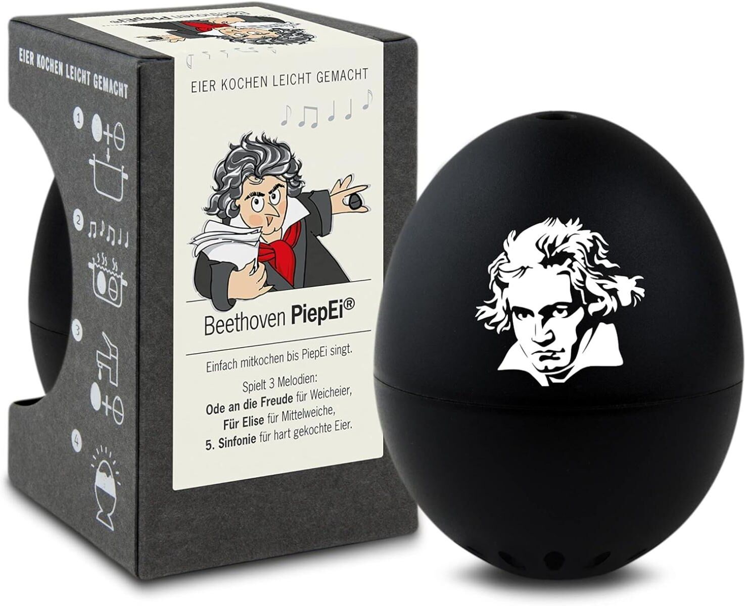 Küchentimer "PiepEi Singende Eieruhr Beethoven", schwarz (schwarz, weiß matt), Wecker, Küchentimer schwarz, weiß matt Einheitsgröße