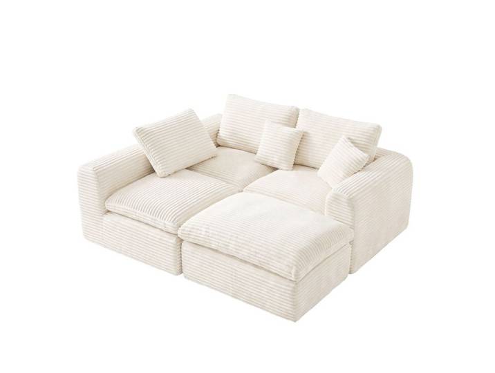 Canapé modulable d'angle 3 places en corduroy beige convertible en lit 3-en-1 sans montage JOINERY